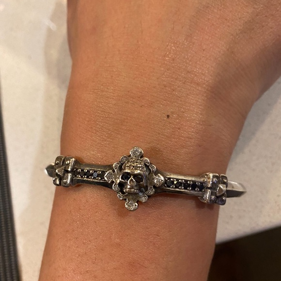 Black and white authentic diamond skull 💀 bracelet custom made unisex - Picture 3 of 5